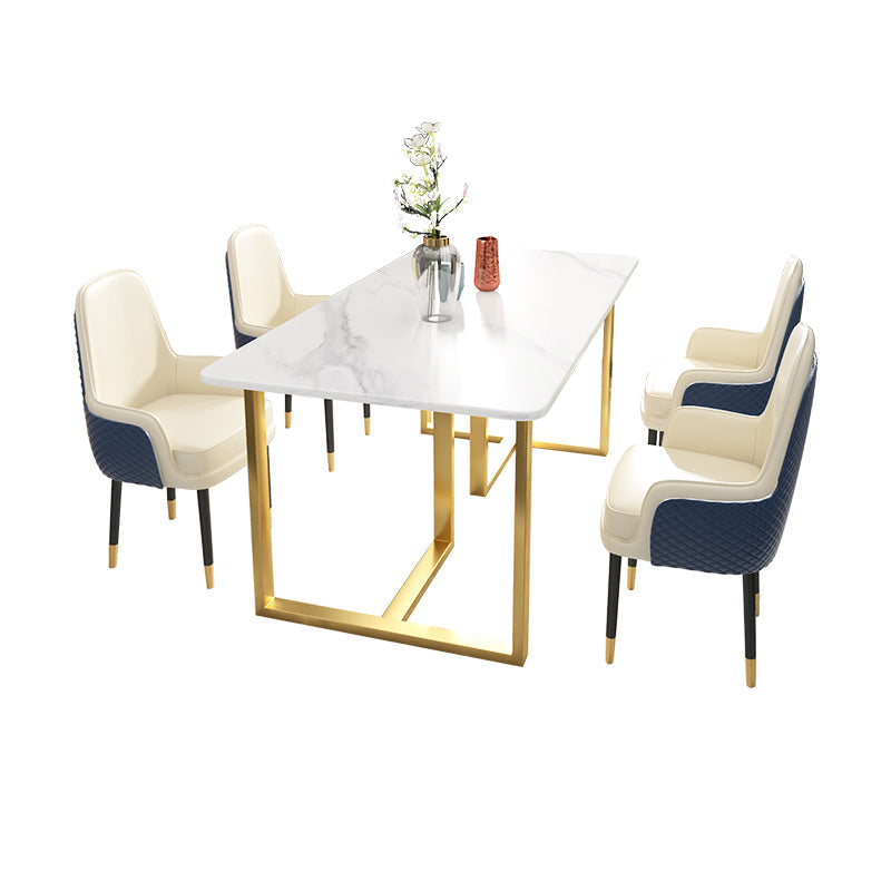 Glam Iron Dinette Set 1/2/5/7 Pieces Dining Table Set with Rectangle Sintered Stone Top 5 Pieces: White Table, 4 White Chairs Clearhalo 'Dining Room Sets' 'Dining Tables & Seating' 'dining_room_set' 'furn' 'furn_dining_room_set' 'Furniture' 'furniture_dining_room_set' 'Kitchen & Dining Furniture' 5062565