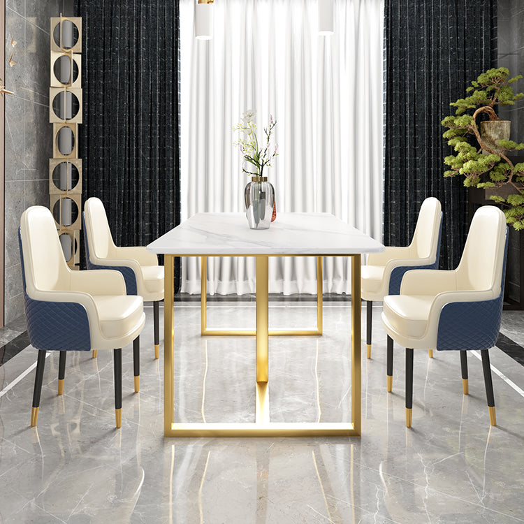 Glam Iron Dinette Set 1/2/5/7 Pieces Dining Table Set with Rectangle Sintered Stone Top Clearhalo 'Dining Room Sets' 'Dining Tables & Seating' 'dining_room_set' 'furn' 'furn_dining_room_set' 'Furniture' 'furniture_dining_room_set' 'Kitchen & Dining Furniture' 5062566