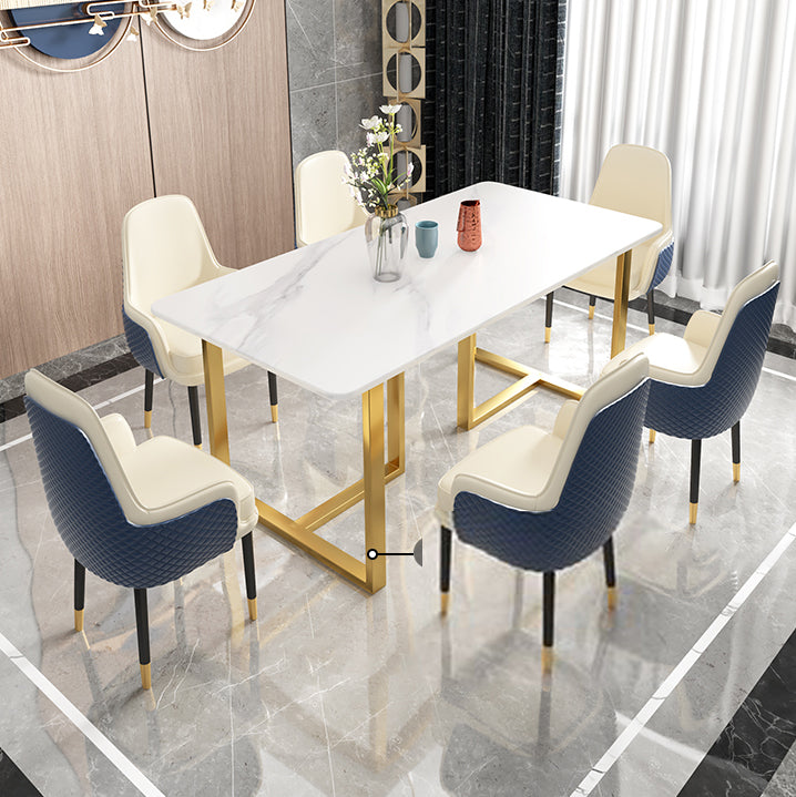 Glam Iron Dinette Set 1/2/5/7 Pieces Dining Table Set with Rectangle Sintered Stone Top Clearhalo 'Dining Room Sets' 'Dining Tables & Seating' 'dining_room_set' 'furn' 'furn_dining_room_set' 'Furniture' 'furniture_dining_room_set' 'Kitchen & Dining Furniture' 5062569