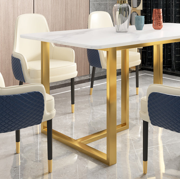 Glam Iron Dinette Set 1/2/5/7 Pieces Dining Table Set with Rectangle Sintered Stone Top Clearhalo 'Dining Room Sets' 'Dining Tables & Seating' 'dining_room_set' 'furn' 'furn_dining_room_set' 'Furniture' 'furniture_dining_room_set' 'Kitchen & Dining Furniture' 5062577
