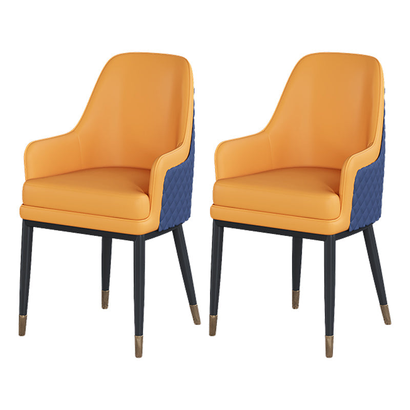 Glam Iron Dinette Set 1/2/5/7 Pieces Dining Table Set with Rectangle Sintered Stone Top 2 Orange Chairs Clearhalo 'Dining Room Sets' 'Dining Tables & Seating' 'dining_room_set' 'furn' 'furn_dining_room_set' 'Furniture' 'furniture_dining_room_set' 'Kitchen & Dining Furniture' 5062578