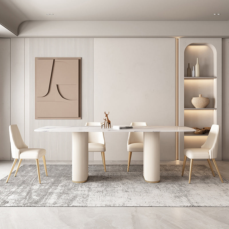 Modern Leatherwear Dinette Set 1/4/5/7 Pieces White Sintered Stone Top Dining Table Set 5 Pieces: Table, 4 Chairs Clearhalo 'Dining Room Sets' 'Dining Tables & Seating' 'dining_room_set' 'furn' 'furn_dining_room_set' 'Furniture' 'furniture_dining_room_set' 'Kitchen & Dining Furniture' 5062613