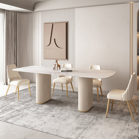 Modern Leatherwear Dinette Set 1/4/5/7 Pieces White Sintered Stone Top Dining Table Set Clearhalo 'Dining Room Sets' 'Dining Tables & Seating' 'dining_room_set' 'furn' 'furn_dining_room_set' 'Furniture' 'furniture_dining_room_set' 'Kitchen & Dining Furniture' 5062614