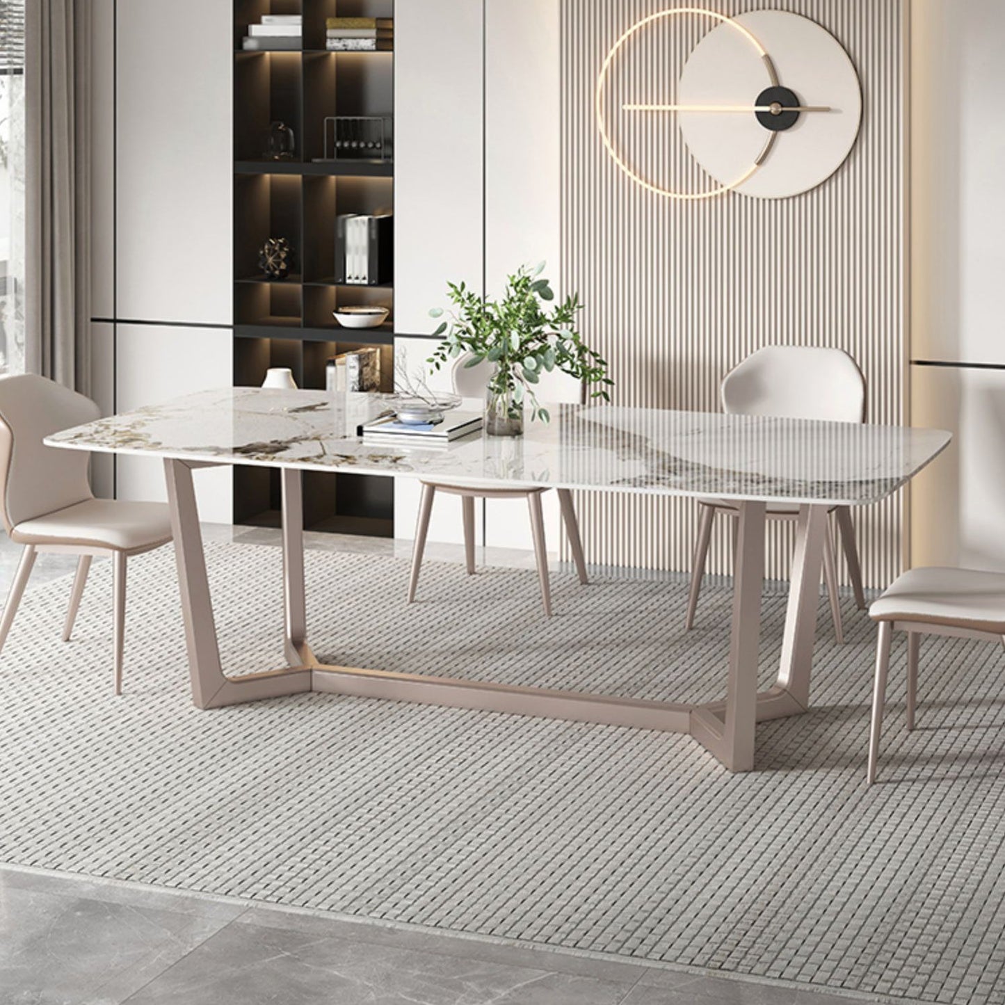 Luxury Sintered Stone Top Dining Set Rectangle 1/4/5/7 Pieces Dining Table Set Clearhalo 'Dining Room Sets' 'Dining Tables & Seating' 'dining_room_set' 'furn' 'furn_dining_room_set' 'Furniture' 'furniture_dining_room_set' 'Kitchen & Dining Furniture' 5062627