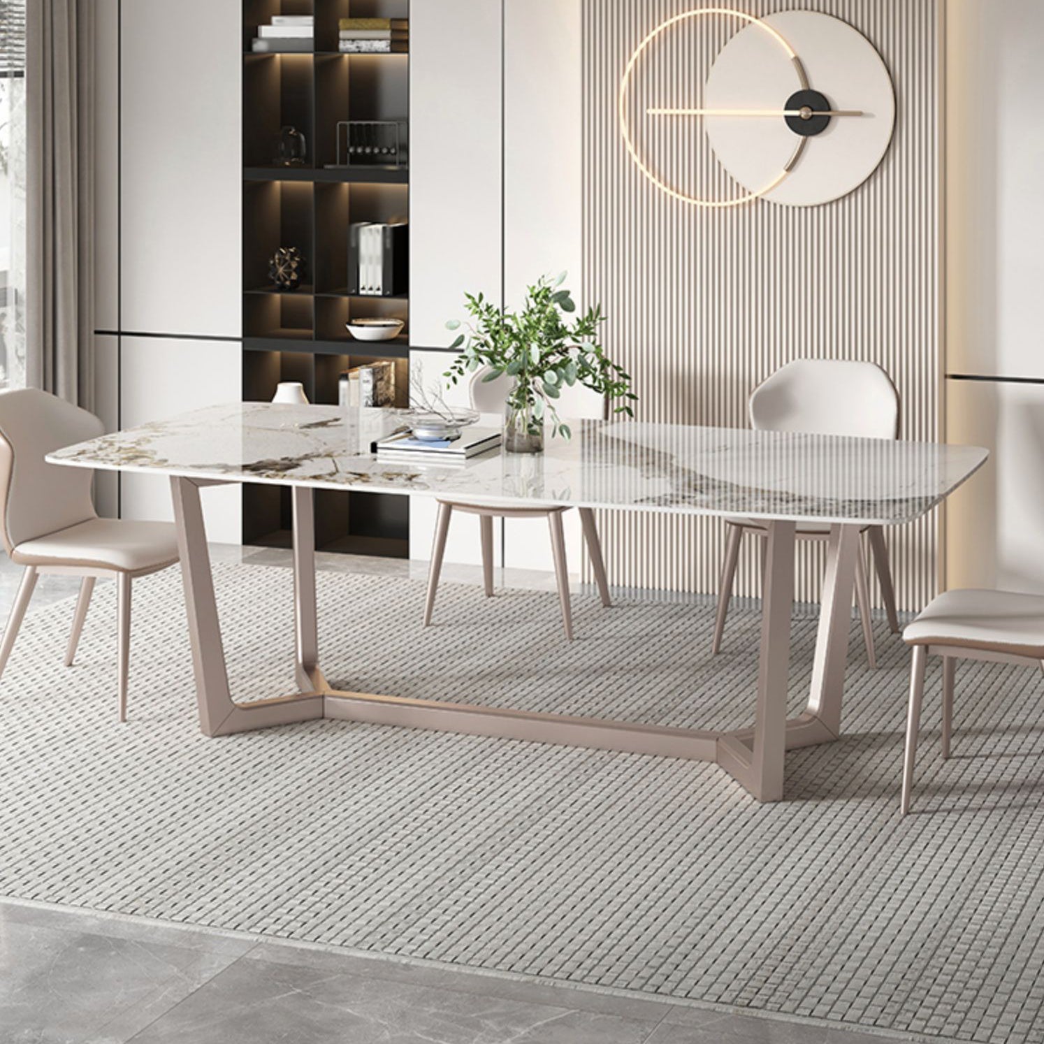 Luxury Sintered Stone Top Dining Set Rectangle 1/4/5/7 Pieces Dining Table Set Clearhalo 'Dining Room Sets' 'Dining Tables & Seating' 'dining_room_set' 'furn' 'furn_dining_room_set' 'Furniture' 'furniture_dining_room_set' 'Kitchen & Dining Furniture' 5062627