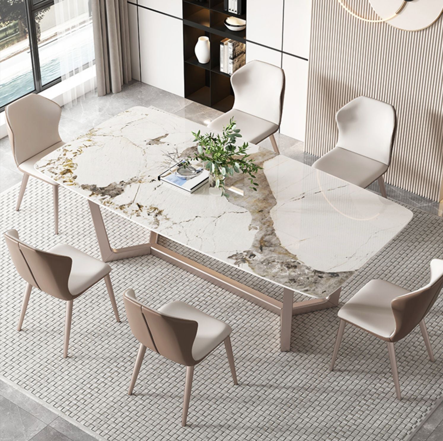 Luxury Sintered Stone Top Dining Set Rectangle 1/4/5/7 Pieces Dining Table Set 7 Pieces: Table, 6 Chairs Clearhalo 'Dining Room Sets' 'Dining Tables & Seating' 'dining_room_set' 'furn' 'furn_dining_room_set' 'Furniture' 'furniture_dining_room_set' 'Kitchen & Dining Furniture' 5062630