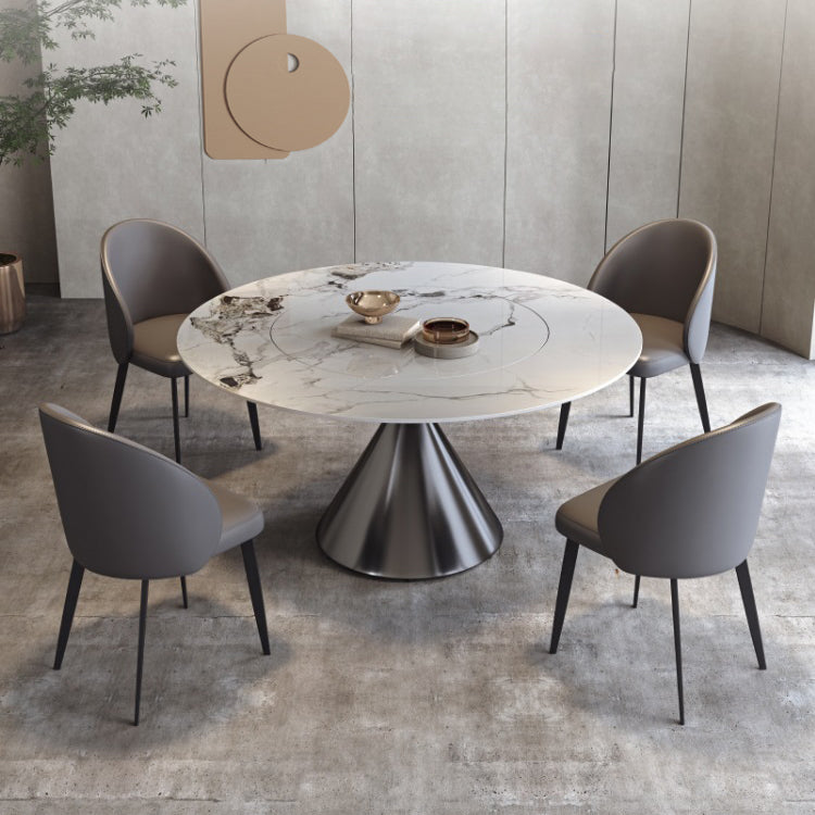 Modern Grey Steel Dinette Set 1/4/5/7 Pieces Round Sintered Stone Top Dining Table Set 5 Pieces: Table, 4 Chairs Clearhalo 'Dining Room Sets' 'Dining Tables & Seating' 'dining_room_set' 'furn' 'furn_dining_room_set' 'Furniture' 'furniture_dining_room_set' 'Kitchen & Dining Furniture' 5062647