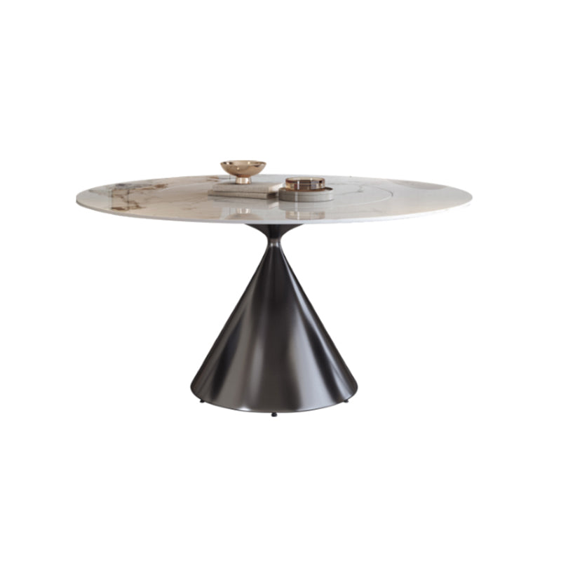 Modern Grey Steel Dinette Set 1/4/5/7 Pieces Round Sintered Stone Top Dining Table Set Clearhalo 'Dining Room Sets' 'Dining Tables & Seating' 'dining_room_set' 'furn' 'furn_dining_room_set' 'Furniture' 'furniture_dining_room_set' 'Kitchen & Dining Furniture' 5062648