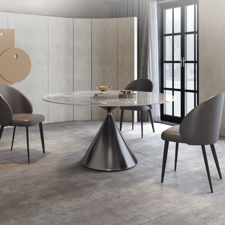 Modern Grey Steel Dinette Set 1/4/5/7 Pieces Round Sintered Stone Top Dining Table Set 4 Pieces: Table, 3 Chairs Clearhalo 'Dining Room Sets' 'Dining Tables & Seating' 'dining_room_set' 'furn' 'furn_dining_room_set' 'Furniture' 'furniture_dining_room_set' 'Kitchen & Dining Furniture' 5062650