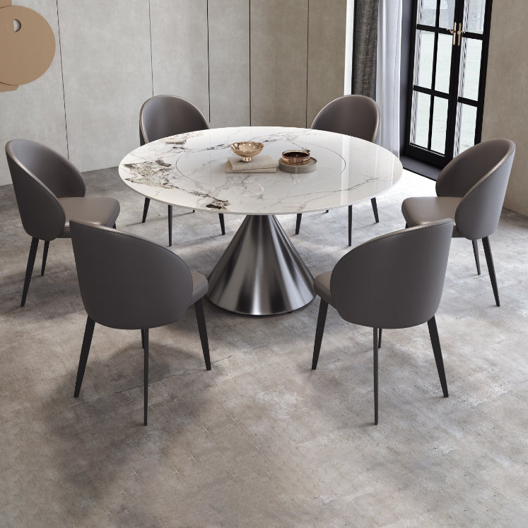 Modern Grey Steel Dinette Set 1/4/5/7 Pieces Round Sintered Stone Top Dining Table Set 7 Pieces: Table, 6 Chairs Clearhalo 'Dining Room Sets' 'Dining Tables & Seating' 'dining_room_set' 'furn' 'furn_dining_room_set' 'Furniture' 'furniture_dining_room_set' 'Kitchen & Dining Furniture' 5062652
