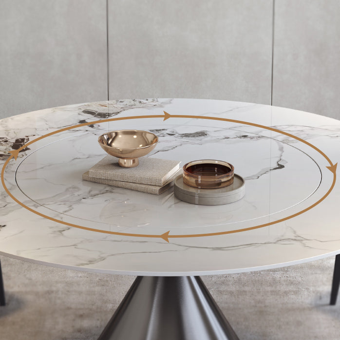 Modern Grey Steel Dinette Set 1/4/5/7 Pieces Round Sintered Stone Top Dining Table Set Clearhalo 'Dining Room Sets' 'Dining Tables & Seating' 'dining_room_set' 'furn' 'furn_dining_room_set' 'Furniture' 'furniture_dining_room_set' 'Kitchen & Dining Furniture' 5062654