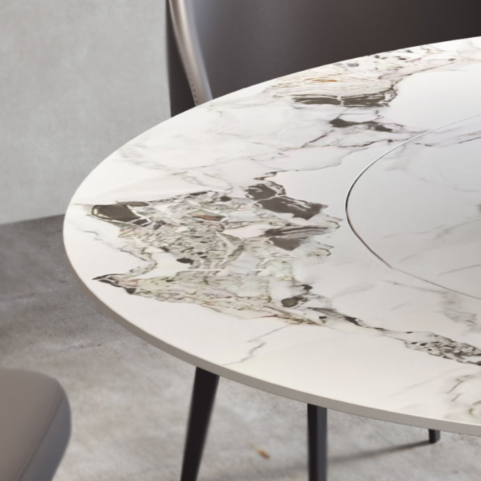 Modern Grey Steel Dinette Set 1/4/5/7 Pieces Round Sintered Stone Top Dining Table Set Clearhalo 'Dining Room Sets' 'Dining Tables & Seating' 'dining_room_set' 'furn' 'furn_dining_room_set' 'Furniture' 'furniture_dining_room_set' 'Kitchen & Dining Furniture' 5062655