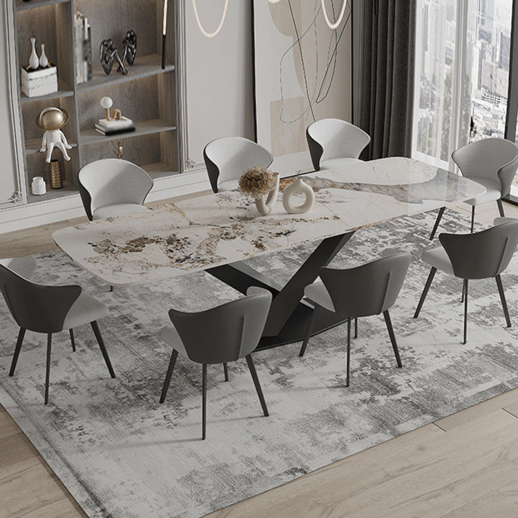 Modern Rectangle Dinette Set 1/3/4/5/7/9 Pieces Sintered Stone Top Dining Table Set 9 Pieces: Table, 8 Chairs Clearhalo 'Dining Room Sets' 'Dining Tables & Seating' 'dining_room_set' 'furn' 'furn_dining_room_set' 'Furniture' 'furniture_dining_room_set' 'Kitchen & Dining Furniture' 5062676