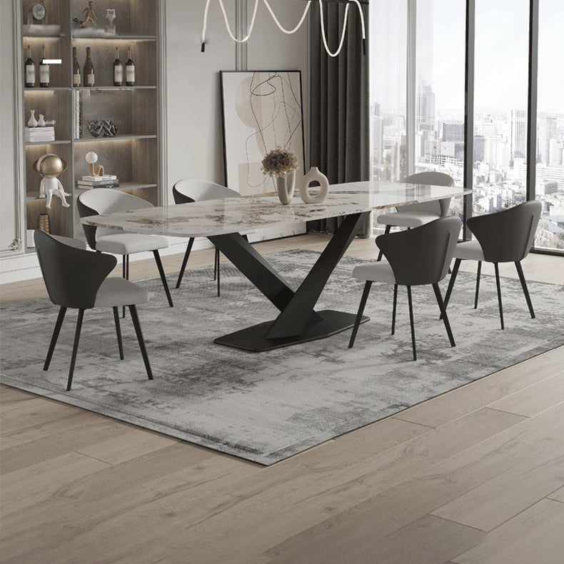 Modern Rectangle Dinette Set 1/3/4/5/7/9 Pieces Sintered Stone Top Dining Table Set 7 Pieces: Table, 6 Chairs Clearhalo 'Dining Room Sets' 'Dining Tables & Seating' 'dining_room_set' 'furn' 'furn_dining_room_set' 'Furniture' 'furniture_dining_room_set' 'Kitchen & Dining Furniture' 5062681