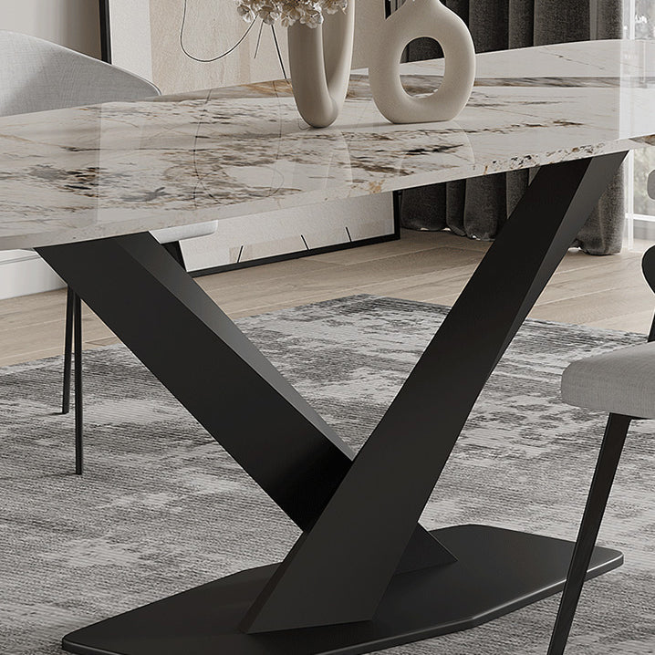 Modern Rectangle Dinette Set 1/3/4/5/7/9 Pieces Sintered Stone Top Dining Table Set Clearhalo 'Dining Room Sets' 'Dining Tables & Seating' 'dining_room_set' 'furn' 'furn_dining_room_set' 'Furniture' 'furniture_dining_room_set' 'Kitchen & Dining Furniture' 5062686