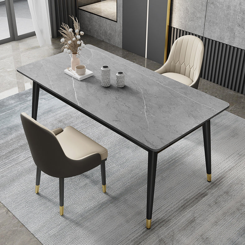 Black 4-foot Metal Dining Table Modern Stone Top Rectangle Dinette Table Gray 47.2"L x 23.6"W x 29.5"H Without Chairs Clearhalo 'Dining Tables & Seating' 'Dining Tables' 'dining_table' 'furn' 'furn_dining_table' 'Furniture' 'furniture_dining_table' 'Kitchen & Dining Furniture' 5062728
