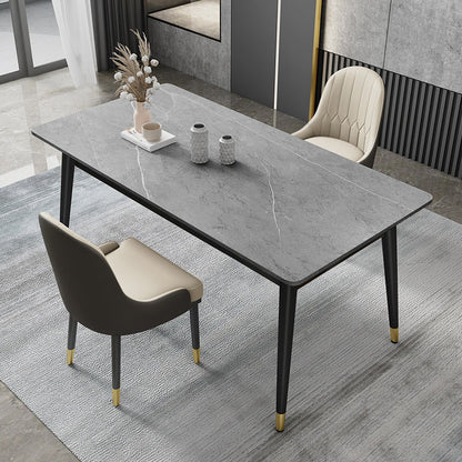 Black 4-foot Metal Dining Table Modern Stone Top Rectangle Dinette Table Gray 47.2"L x 23.6"W x 29.5"H Without Chairs Clearhalo 'Dining Tables & Seating' 'Dining Tables' 'dining_table' 'furn' 'furn_dining_table' 'Furniture' 'furniture_dining_table' 'Kitchen & Dining Furniture' 5062728