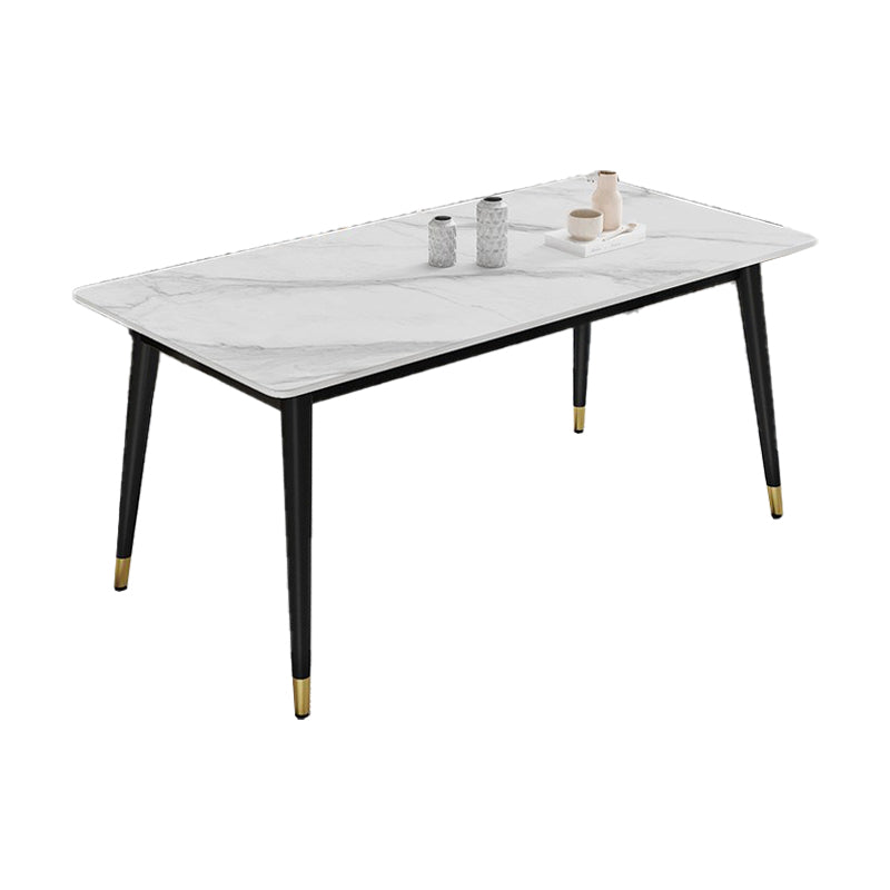 Black 4-foot Metal Dining Table Modern Stone Top Rectangle Dinette Table White Without Chairs Clearhalo 'Dining Tables & Seating' 'Dining Tables' 'dining_table' 'furn' 'furn_dining_table' 'Furniture' 'furniture_dining_table' 'Kitchen & Dining Furniture' 5062731
