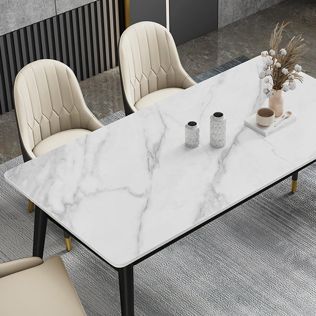 Black 4-foot Metal Dining Table Modern Stone Top Rectangle Dinette Table Clearhalo 'Dining Tables & Seating' 'Dining Tables' 'dining_table' 'furn' 'furn_dining_table' 'Furniture' 'furniture_dining_table' 'Kitchen & Dining Furniture' 5062732
