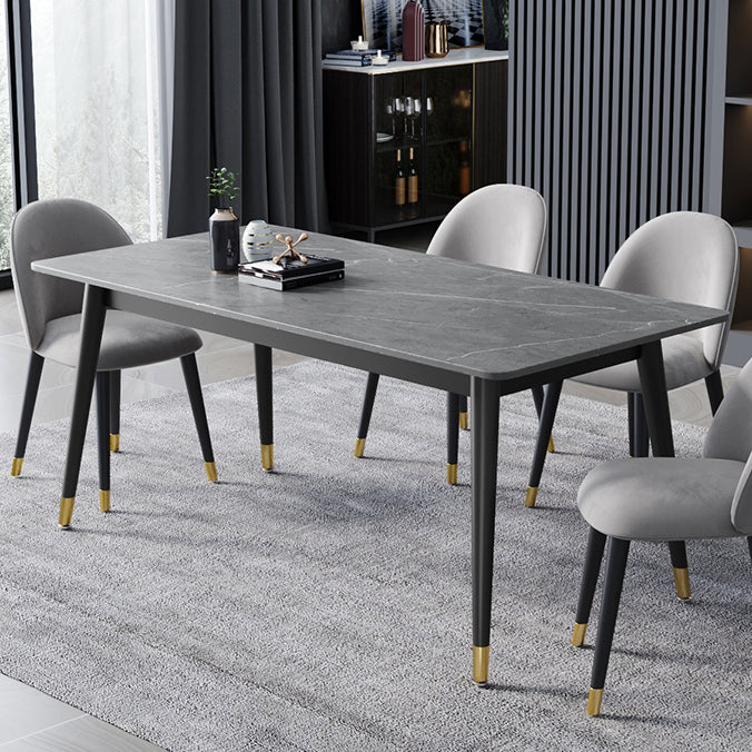 Black 4-foot Metal Dining Table Modern Stone Top Rectangle Dinette Table Clearhalo 'Dining Tables & Seating' 'Dining Tables' 'dining_table' 'furn' 'furn_dining_table' 'Furniture' 'furniture_dining_table' 'Kitchen & Dining Furniture' 5062733