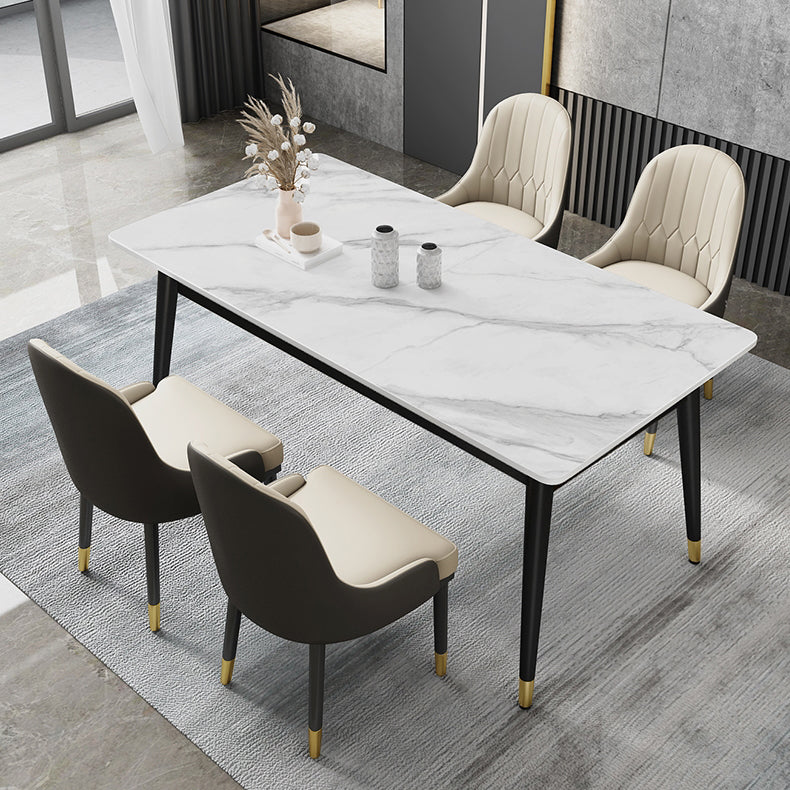 Black 4-foot Metal Dining Table Modern Stone Top Rectangle Dinette Table Clearhalo 'Dining Tables & Seating' 'Dining Tables' 'dining_table' 'furn' 'furn_dining_table' 'Furniture' 'furniture_dining_table' 'Kitchen & Dining Furniture' 5062734
