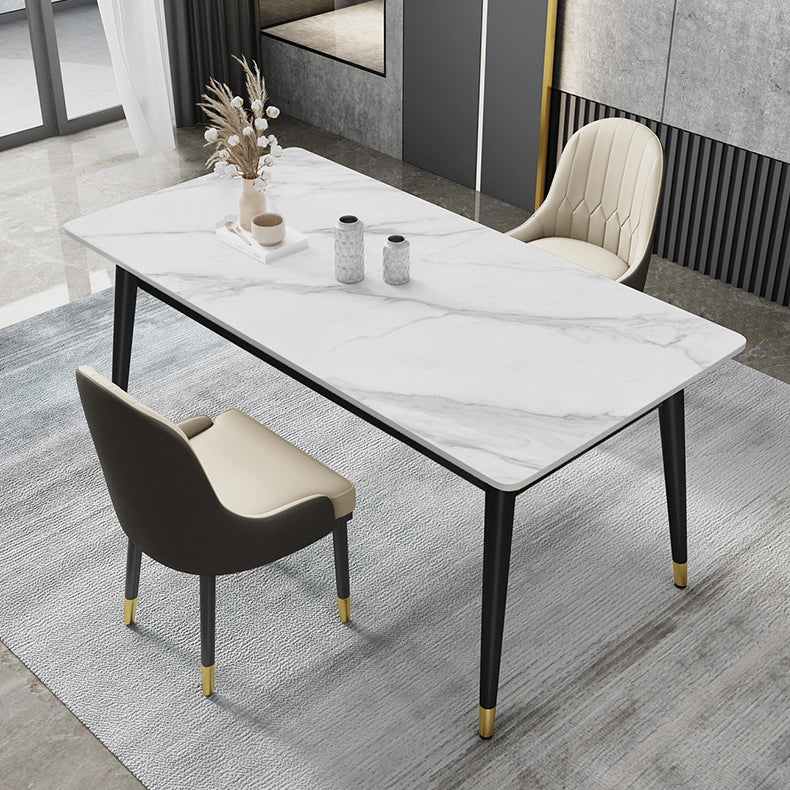 Black 4-foot Metal Dining Table Modern Stone Top Rectangle Dinette Table Clearhalo 'Dining Tables & Seating' 'Dining Tables' 'dining_table' 'furn' 'furn_dining_table' 'Furniture' 'furniture_dining_table' 'Kitchen & Dining Furniture' 5062735
