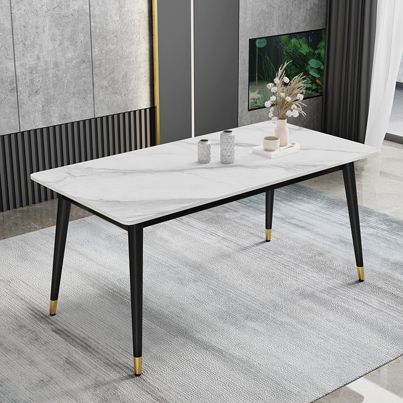Black 4-foot Metal Dining Table Modern Stone Top Rectangle Dinette Table Clearhalo 'Dining Tables & Seating' 'Dining Tables' 'dining_table' 'furn' 'furn_dining_table' 'Furniture' 'furniture_dining_table' 'Kitchen & Dining Furniture' 5062736