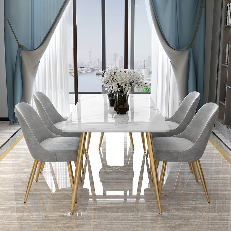 Tripod Base Dining Table Traditional Luxury Rectangle Stone and Iron Dining Table Gold 47.2"L x 23.6"W x 29.5"H Without Chairs Clearhalo 'Dining Tables & Seating' 'Dining Tables' 'dining_table' 'furn' 'furn_dining_table' 'Furniture' 'furniture_dining_table' 'Kitchen & Dining Furniture' 5062764