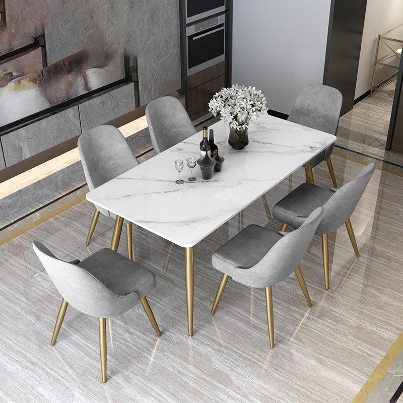 Tripod Base Dining Table Traditional Luxury Rectangle Stone and Iron Dining Table Gold 70.9"L x 35.4"W x 29.5"H Without Chairs Clearhalo 'Dining Tables & Seating' 'Dining Tables' 'dining_table' 'furn' 'furn_dining_table' 'Furniture' 'furniture_dining_table' 'Kitchen & Dining Furniture' 5062767
