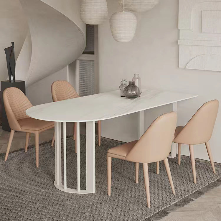 Modern Stone Top Oval Dinette Table Metal Base Dining Table in White White 63"L x 27.6"W x 29.5"H Without Chairs Clearhalo 'Dining Tables & Seating' 'Dining Tables' 'dining_table' 'furn' 'furn_dining_table' 'Furniture' 'furniture_dining_table' 'Kitchen & Dining Furniture' 5062810