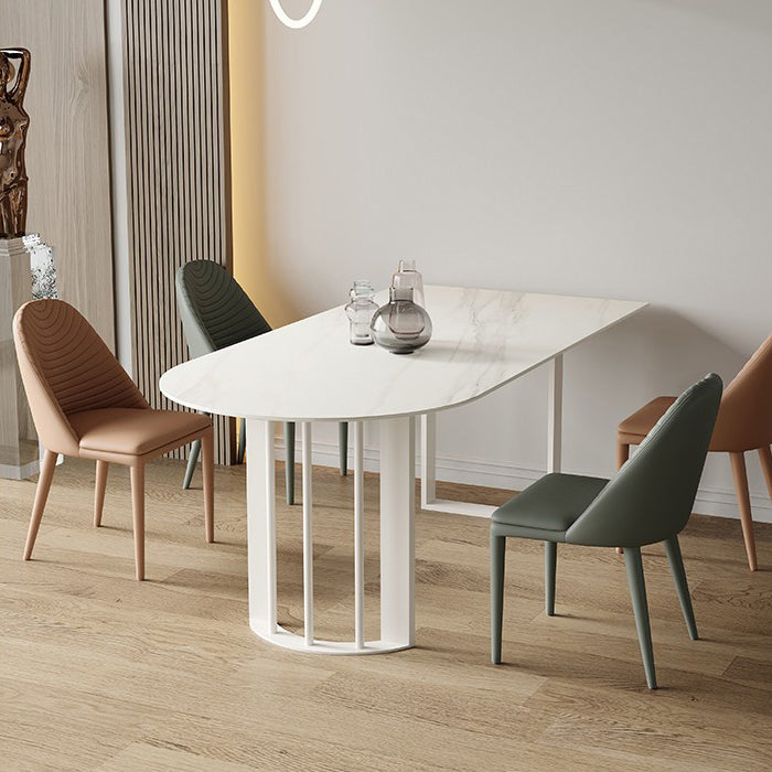 Modern Stone Top Oval Dinette Table Metal Base Dining Table in White White 47.2"L x 23.6"W x 29.5"H Without Chairs Clearhalo 'Dining Tables & Seating' 'Dining Tables' 'dining_table' 'furn' 'furn_dining_table' 'Furniture' 'furniture_dining_table' 'Kitchen & Dining Furniture' 5062811