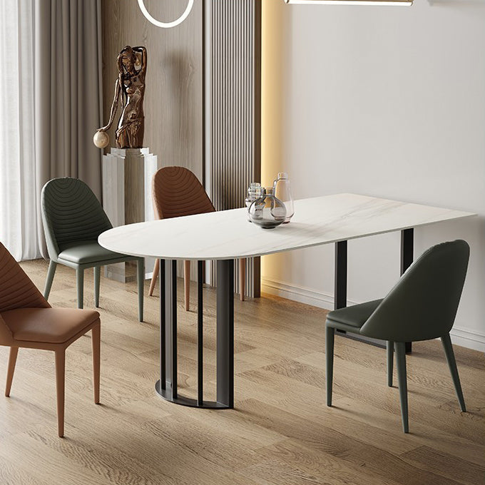 Modern Stone Top Oval Dinette Table Metal Base Dining Table in White Black Without Chairs Clearhalo 'Dining Tables & Seating' 'Dining Tables' 'dining_table' 'furn' 'furn_dining_table' 'Furniture' 'furniture_dining_table' 'Kitchen & Dining Furniture' 5062812