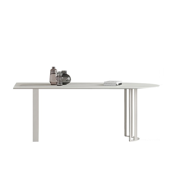 Modern Stone Top Oval Dinette Table Metal Base Dining Table in White White Without Chairs Clearhalo 'Dining Tables & Seating' 'Dining Tables' 'dining_table' 'furn' 'furn_dining_table' 'Furniture' 'furniture_dining_table' 'Kitchen & Dining Furniture' 5062814
