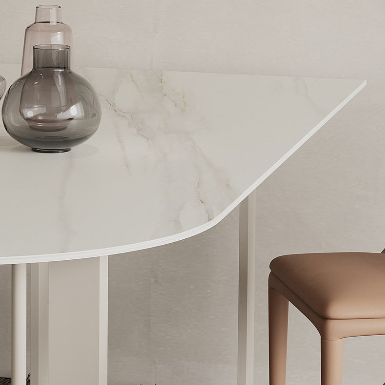 Modern Stone Top Oval Dinette Table Metal Base Dining Table in White Clearhalo 'Dining Tables & Seating' 'Dining Tables' 'dining_table' 'furn' 'furn_dining_table' 'Furniture' 'furniture_dining_table' 'Kitchen & Dining Furniture' 5062816