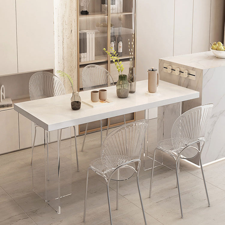 Acrylic Base Double Pedestal Table Modern Rectangle Dinner Table Kitchen Home Wood 63"L x 27.6"W x 29.5"H Without Chairs Clearhalo 'Dining Tables & Seating' 'Dining Tables' 'dining_table' 'furn' 'furn_dining_table' 'Furniture' 'furniture_dining_table' 'Kitchen & Dining Furniture' 5062825