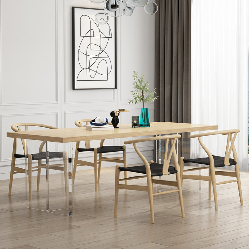 Modern Wood Table in Brown for Restaurant Rectangle Table with Acrylic Base Natural 70.9"L x 31.5"W x 29.5"H Without Chairs Clearhalo 'Dining Tables & Seating' 'Dining Tables' 'dining_table' 'furn' 'furn_dining_table' 'Furniture' 'furniture_dining_table' 'Kitchen & Dining Furniture' 5062878