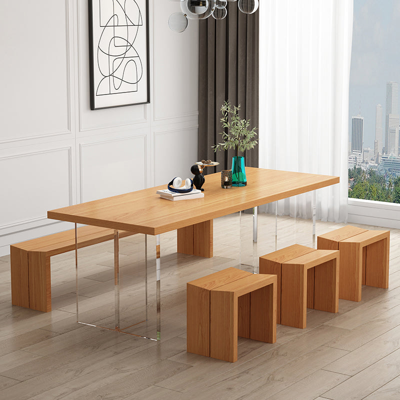 Modern Wood Table in Brown for Restaurant Rectangle Table with Acrylic Base Cherry Wood Without Chairs Clearhalo 'Dining Tables & Seating' 'Dining Tables' 'dining_table' 'furn' 'furn_dining_table' 'Furniture' 'furniture_dining_table' 'Kitchen & Dining Furniture' 5062879
