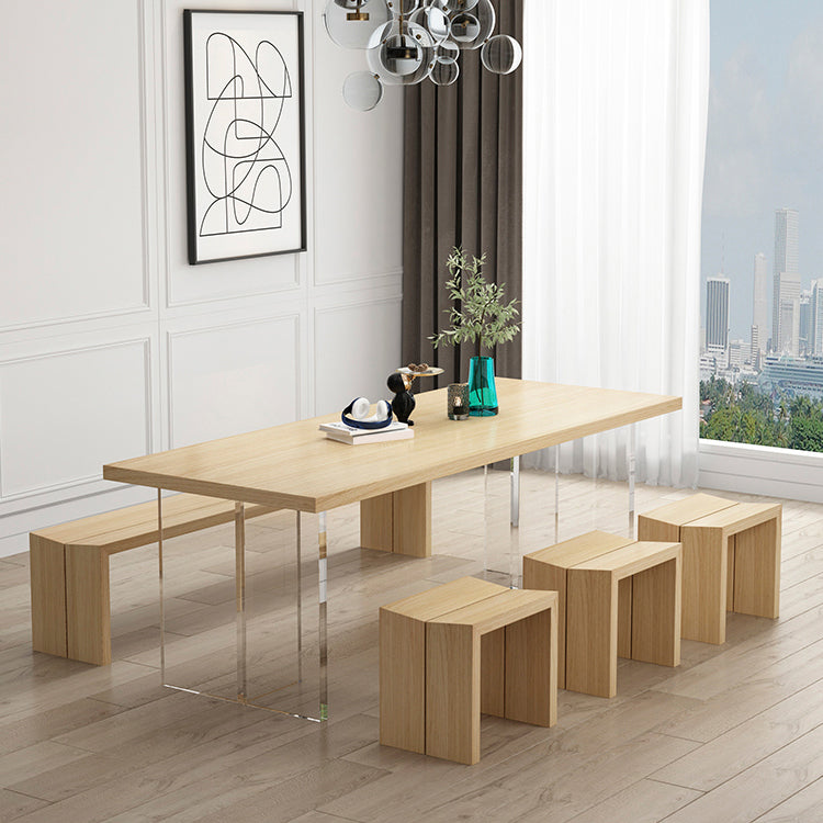 Modern Wood Table in Brown for Restaurant Rectangle Table with Acrylic Base Clearhalo 'Dining Tables & Seating' 'Dining Tables' 'dining_table' 'furn' 'furn_dining_table' 'Furniture' 'furniture_dining_table' 'Kitchen & Dining Furniture' 5062887