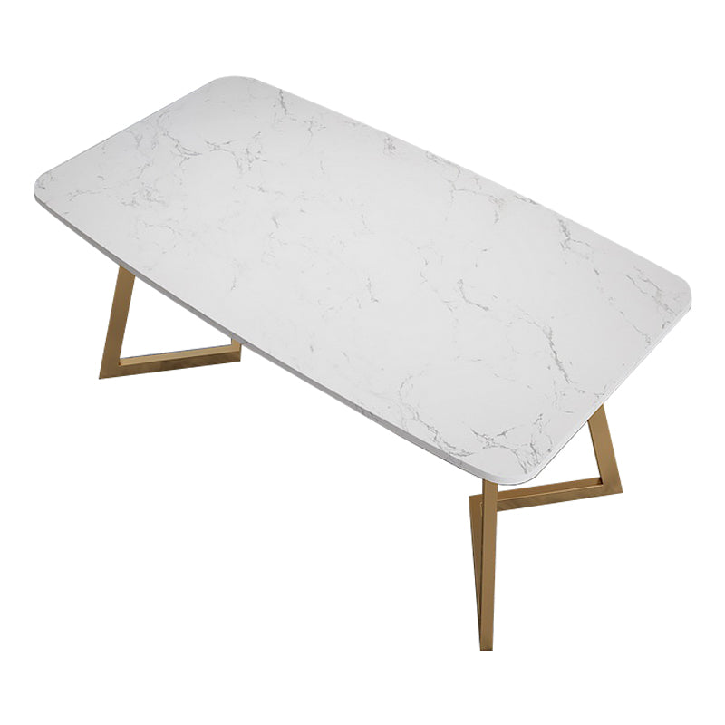 White Stone Top Dining Table Glam Style Gold Base Dining Table for Living Room Without Chairs Clearhalo 'Dining Tables & Seating' 'Dining Tables' 'dining_table' 'furn' 'furn_dining_table' 'Furniture' 'furniture_dining_table' 'Kitchen & Dining Furniture' 5062897