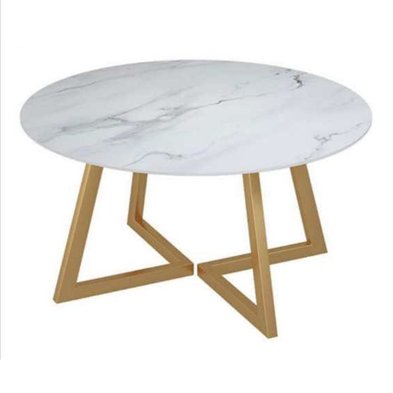 White Stone Top Dining Table Glam Style Gold Base Dining Table for Living Room Without Chairs Clearhalo 'Dining Tables & Seating' 'Dining Tables' 'dining_table' 'furn' 'furn_dining_table' 'Furniture' 'furniture_dining_table' 'Kitchen & Dining Furniture' 5062898