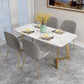White Stone Top Dining Table Glam Style Gold Base Dining Table for Living Room 70.9"L x 31.5"W x 29.5"H Without Chairs Clearhalo 'Dining Tables & Seating' 'Dining Tables' 'dining_table' 'furn' 'furn_dining_table' 'Furniture' 'furniture_dining_table' 'Kitchen & Dining Furniture' 5062900