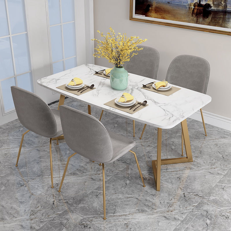White Stone Top Dining Table Glam Style Gold Base Dining Table for Living Room 70.9"L x 31.5"W x 29.5"H Without Chairs Clearhalo 'Dining Tables & Seating' 'Dining Tables' 'dining_table' 'furn' 'furn_dining_table' 'Furniture' 'furniture_dining_table' 'Kitchen & Dining Furniture' 5062900