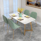 White Stone Top Dining Table Glam Style Gold Base Dining Table for Living Room 63"L x 31.5"W x 29.5"H Without Chairs Clearhalo 'Dining Tables & Seating' 'Dining Tables' 'dining_table' 'furn' 'furn_dining_table' 'Furniture' 'furniture_dining_table' 'Kitchen & Dining Furniture' 5062901