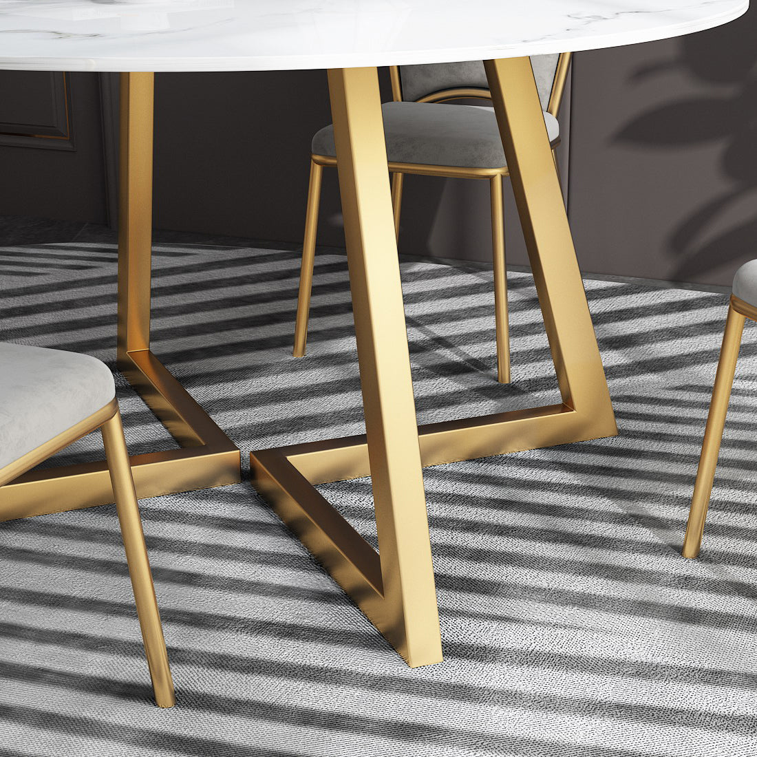 White Stone Top Dining Table Glam Style Gold Base Dining Table for Living Room Clearhalo 'Dining Tables & Seating' 'Dining Tables' 'dining_table' 'furn' 'furn_dining_table' 'Furniture' 'furniture_dining_table' 'Kitchen & Dining Furniture' 5062903
