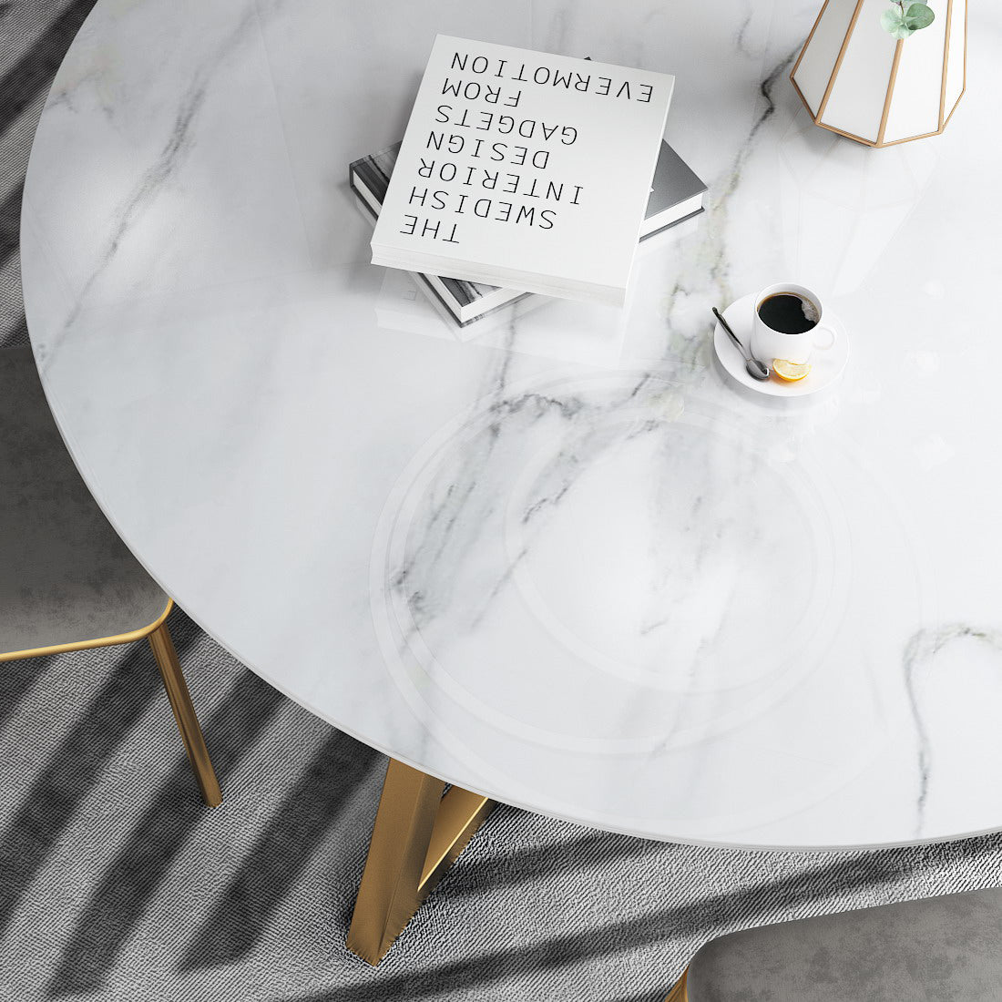 White Stone Top Dining Table Glam Style Gold Base Dining Table for Living Room Clearhalo 'Dining Tables & Seating' 'Dining Tables' 'dining_table' 'furn' 'furn_dining_table' 'Furniture' 'furniture_dining_table' 'Kitchen & Dining Furniture' 5062904