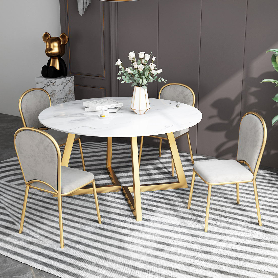 White Stone Top Dining Table Glam Style Gold Base Dining Table for Living Room Clearhalo 'Dining Tables & Seating' 'Dining Tables' 'dining_table' 'furn' 'furn_dining_table' 'Furniture' 'furniture_dining_table' 'Kitchen & Dining Furniture' 5062905