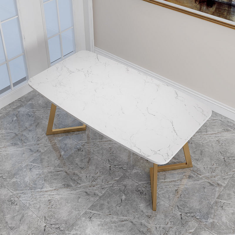 White Stone Top Dining Table Glam Style Gold Base Dining Table for Living Room Clearhalo 'Dining Tables & Seating' 'Dining Tables' 'dining_table' 'furn' 'furn_dining_table' 'Furniture' 'furniture_dining_table' 'Kitchen & Dining Furniture' 5062907