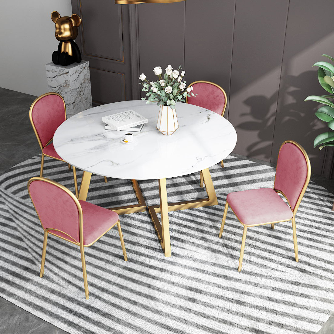 White Stone Top Dining Table Glam Style Gold Base Dining Table for Living Room Clearhalo 'Dining Tables & Seating' 'Dining Tables' 'dining_table' 'furn' 'furn_dining_table' 'Furniture' 'furniture_dining_table' 'Kitchen & Dining Furniture' 5062908