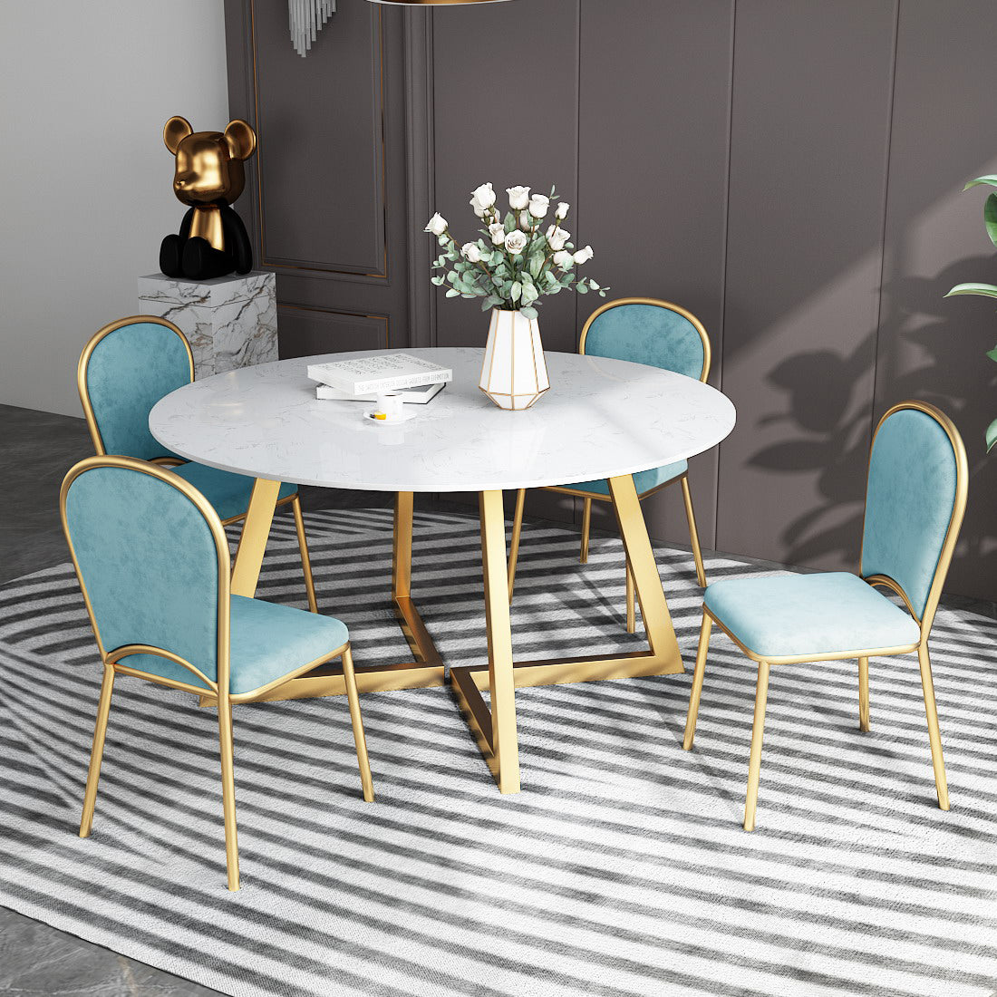 White Stone Top Dining Table Glam Style Gold Base Dining Table for Living Room Clearhalo 'Dining Tables & Seating' 'Dining Tables' 'dining_table' 'furn' 'furn_dining_table' 'Furniture' 'furniture_dining_table' 'Kitchen & Dining Furniture' 5062909