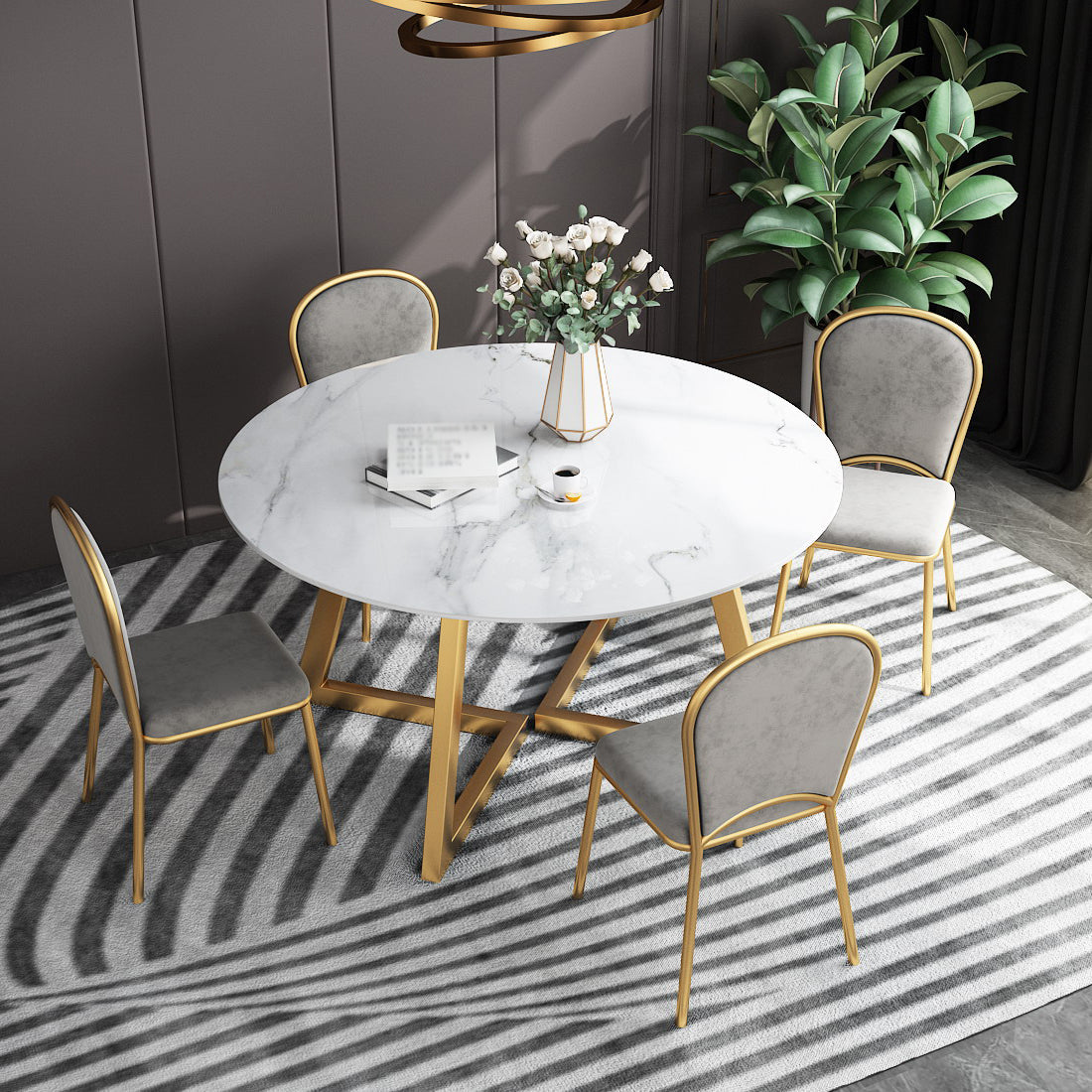 White Stone Top Dining Table Glam Style Gold Base Dining Table for Living Room Clearhalo 'Dining Tables & Seating' 'Dining Tables' 'dining_table' 'furn' 'furn_dining_table' 'Furniture' 'furniture_dining_table' 'Kitchen & Dining Furniture' 5062910